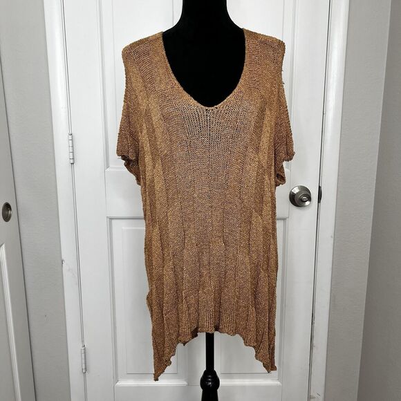 Georgina Estefania Dallas Knit Top Womens L Brown Rayon Fiber V Neck Made in USA - Picture 1 of 11